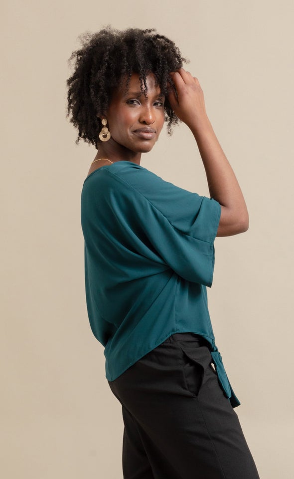 CDC Knot Hem Batwing Top Emerald