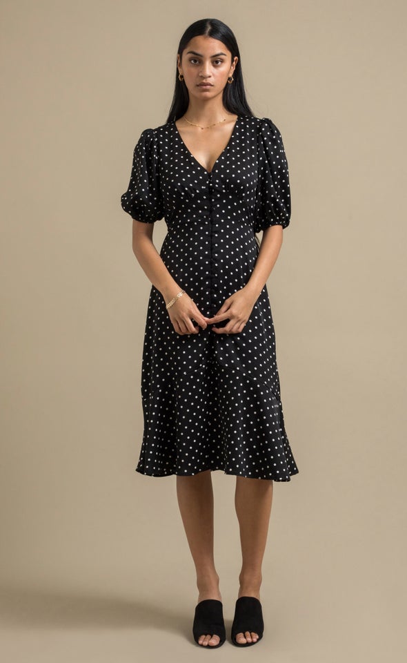 CDC Polka Dot Button Front Dress Black/polka Dot