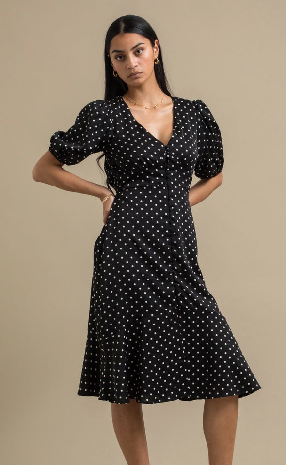 CDC Polka Dot Button Front Dress Black/polka Dot