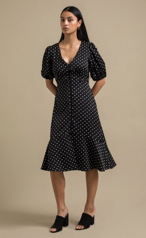 CDC Polka Dot Button Front Dress Black/polka Dot