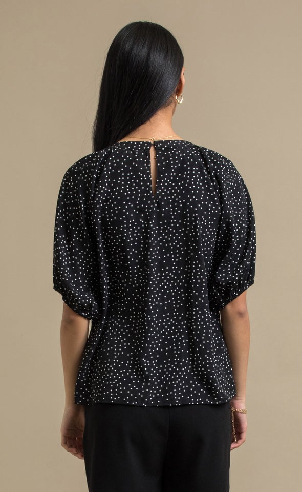 CDC Polka Dot Puff Sleeve Top Black/cream