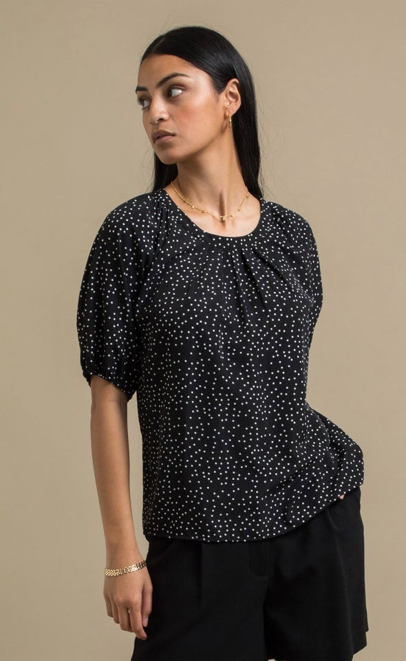 CDC Polka Dot Puff Sleeve Top Black/cream