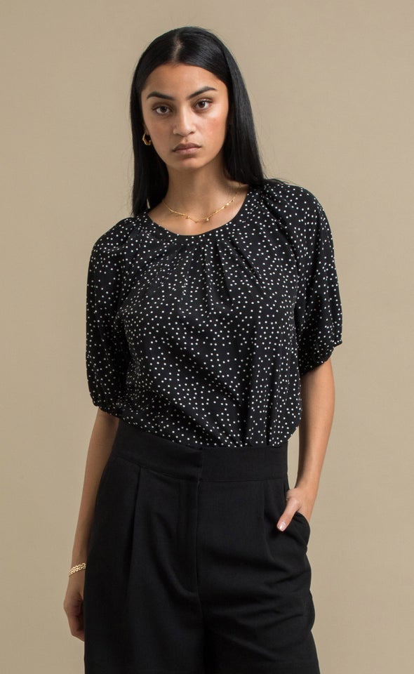 CDC Polka Dot Puff Sleeve Top Black/cream