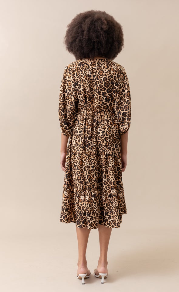 CDC Printed Panelled Midi Dress Leopard Print