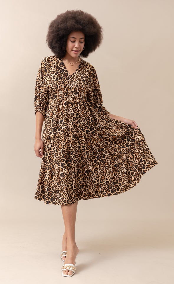 CDC Printed Panelled Midi Dress Leopard Print