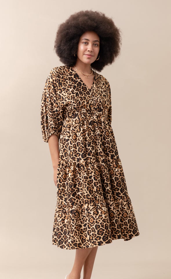 CDC Printed Panelled Midi Dress Leopard Print