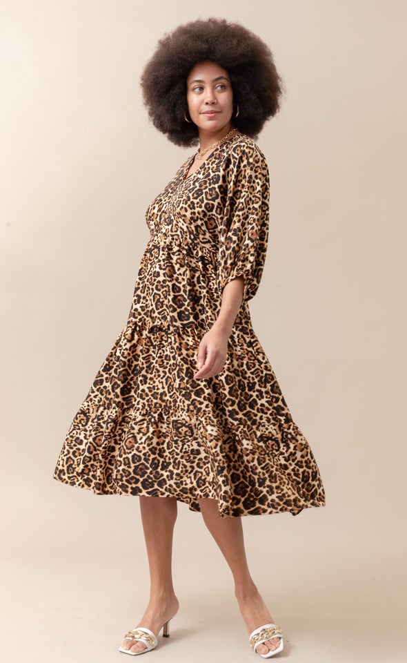 CDC Printed Panelled Midi Dress Leopard Print