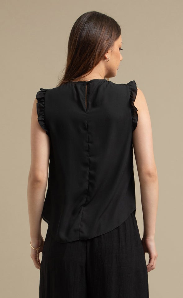 CDC Ruffle Detail Shell Top Black