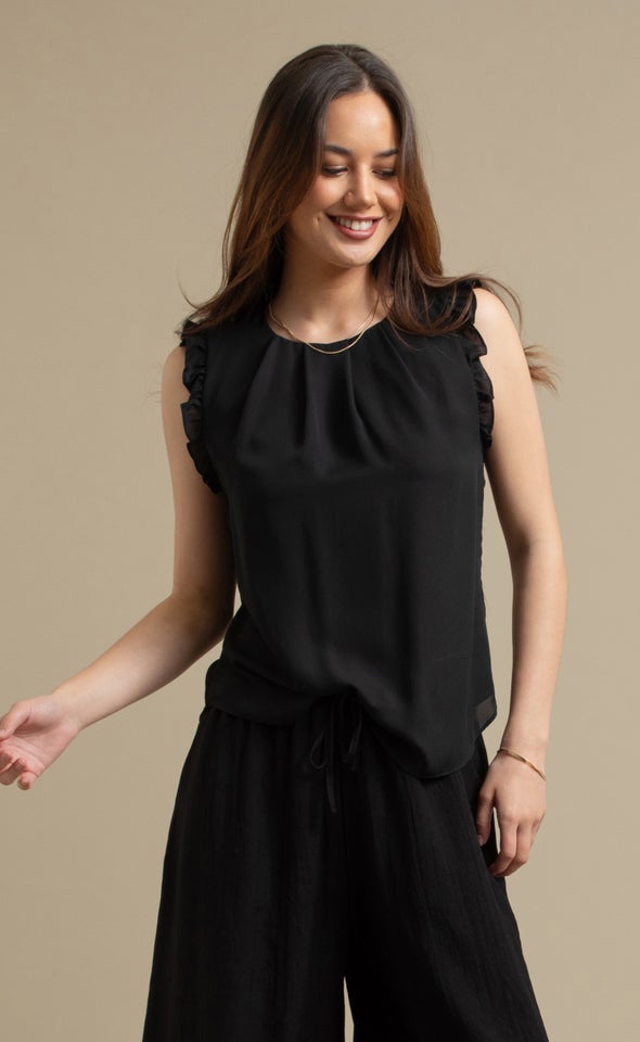 CDC Ruffle Detail Shell Top Black