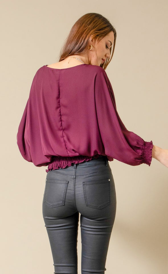 CDC Shirred Batwing Top Aubergine