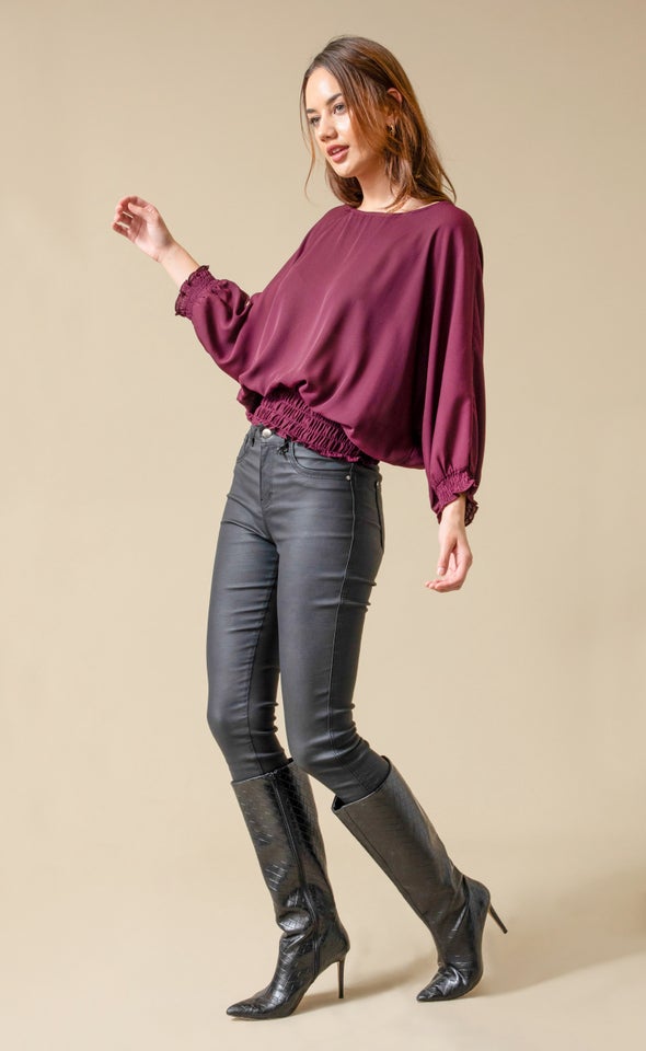 CDC Shirred Batwing Top Aubergine