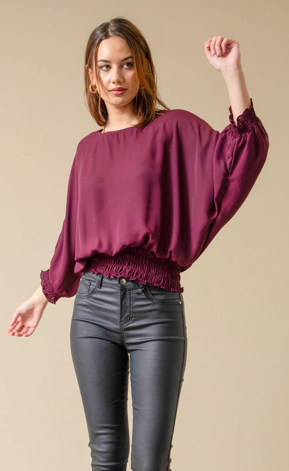 CDC Shirred Batwing Top Aubergine