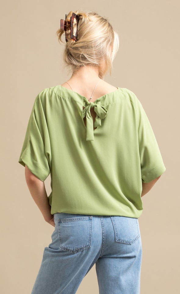 CDC Short Sleeve Tie Detail Top Apple