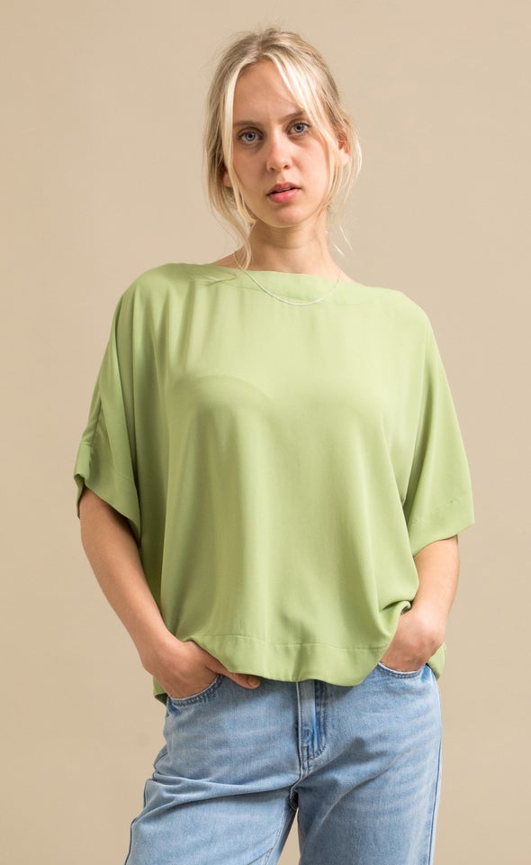 CDC Short Sleeve Tie Detail Top Apple