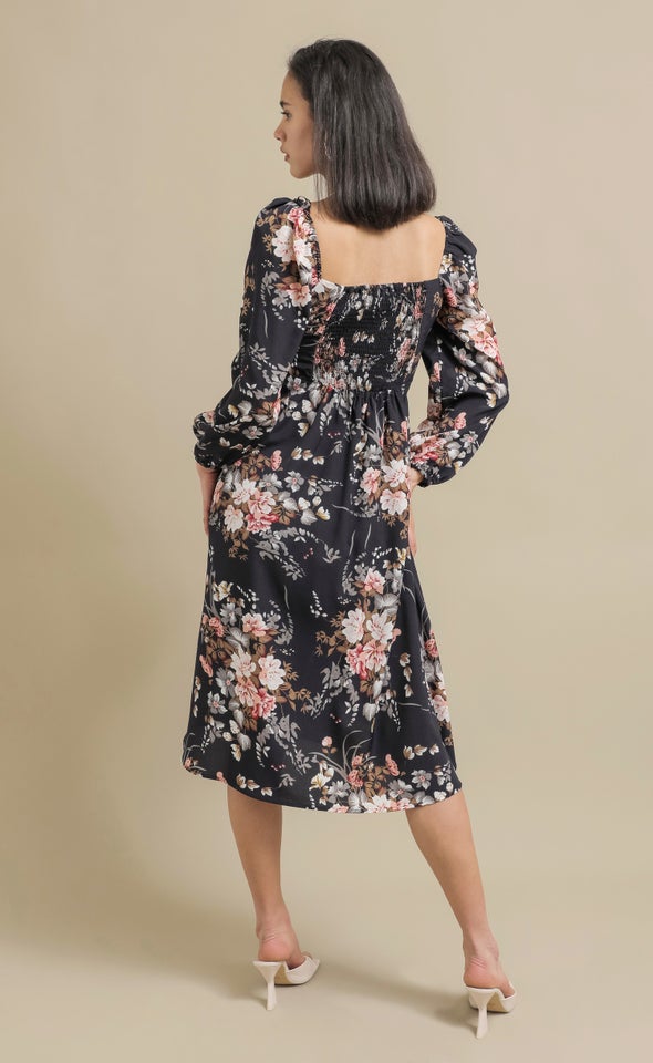 CDC Square Neck LS Dress Navy/floral