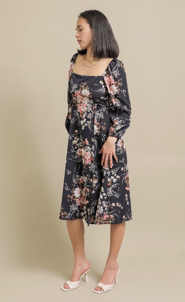 CDC Square Neck LS Dress Navy/floral