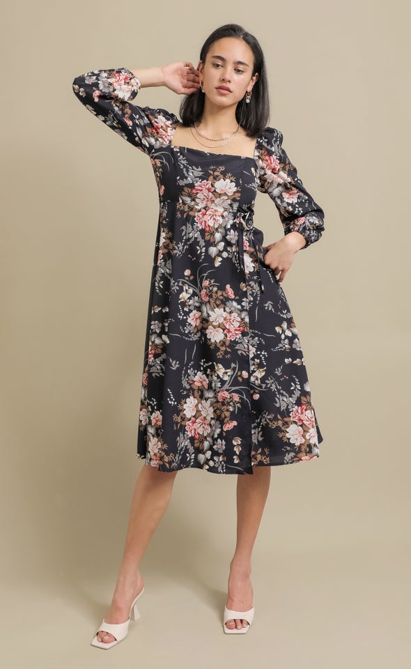 CDC Square Neck LS Dress Navy/floral