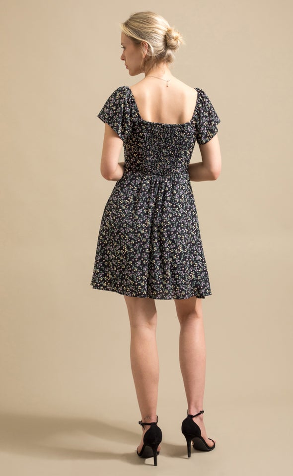 CDC Sweetheart Detail Skater Dress Black/floral