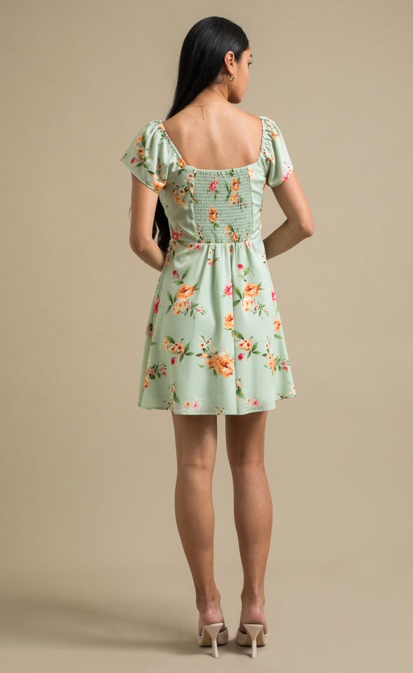 CDC Sweetheart Detail Skater Dress Mint/floral