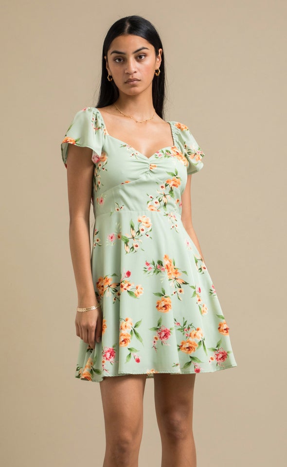 CDC Sweetheart Detail Skater Dress Mint/floral