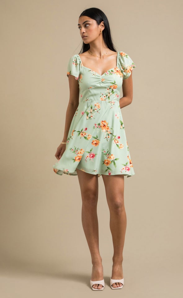 CDC Sweetheart Detail Skater Dress Mint/floral