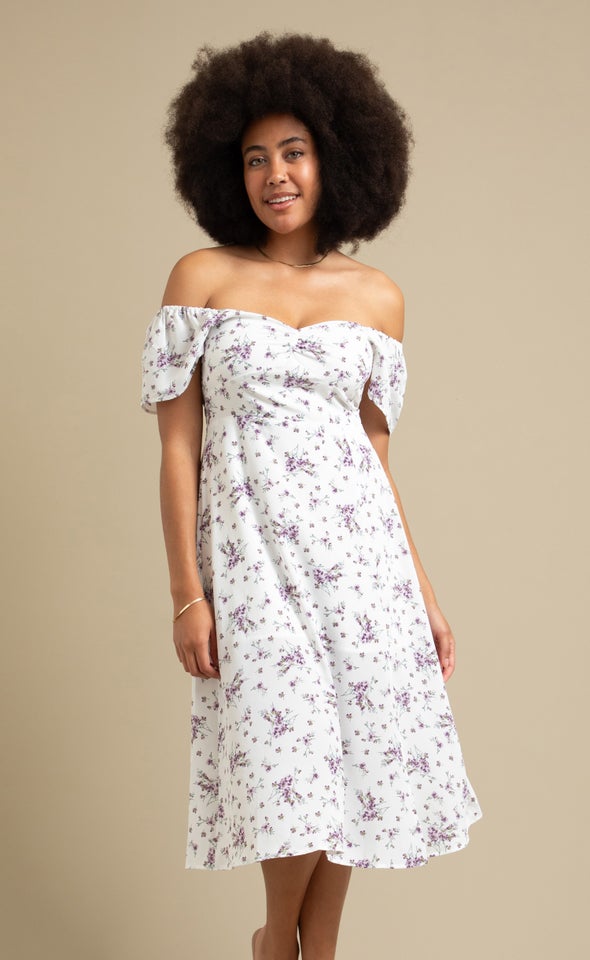 CDC Sweetheart Midi Dress Cream/purple