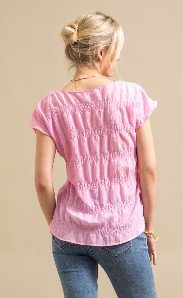 CDC Textured Scoop Neck Top Bubblegum Pink