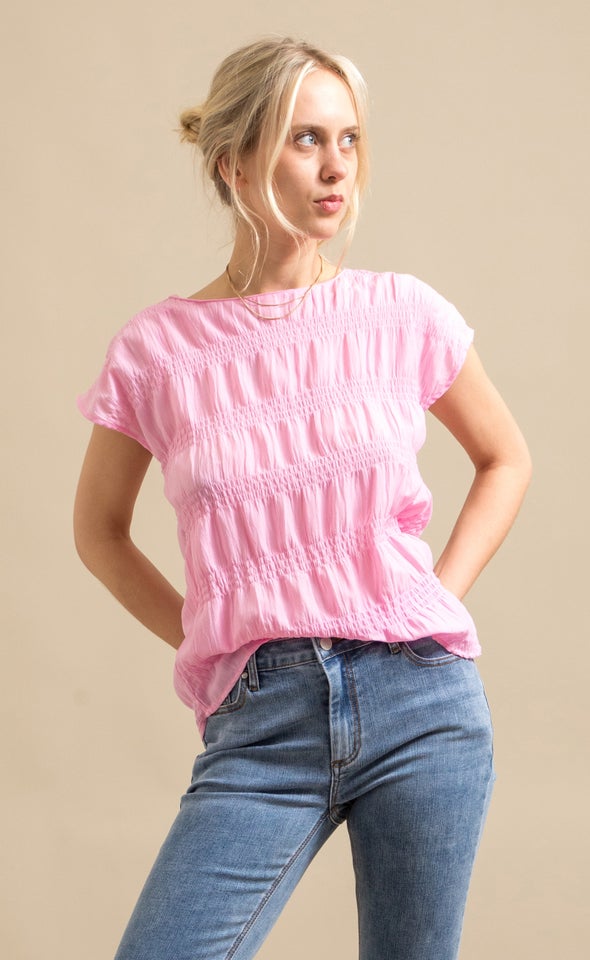 CDC Textured Scoop Neck Top Bubblegum Pink