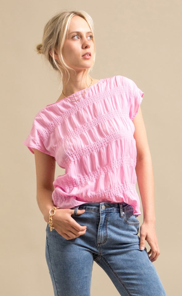 CDC Textured Scoop Neck Top Bubblegum Pink