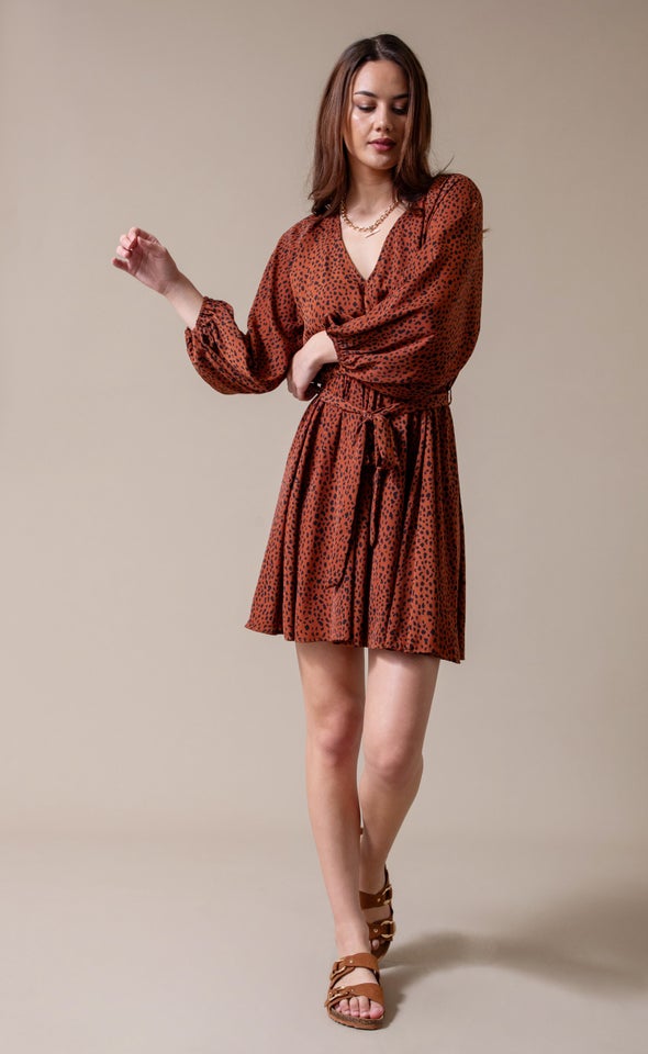 CDC V Neck Swing Dress Rust/black