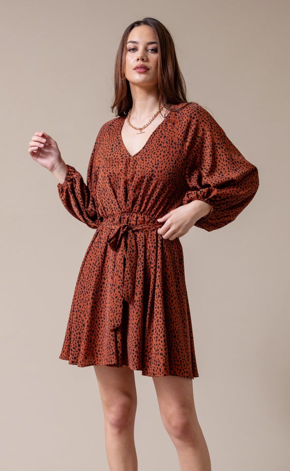 CDC V Neck Swing Dress Rust/black