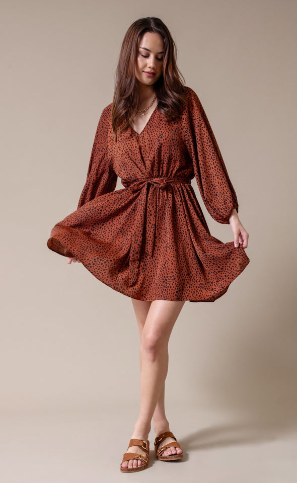 CDC V Neck Swing Dress Rust/black