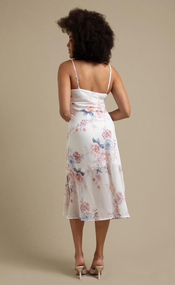 Chiffon Bias Cowl Slip Dress Cream/floral