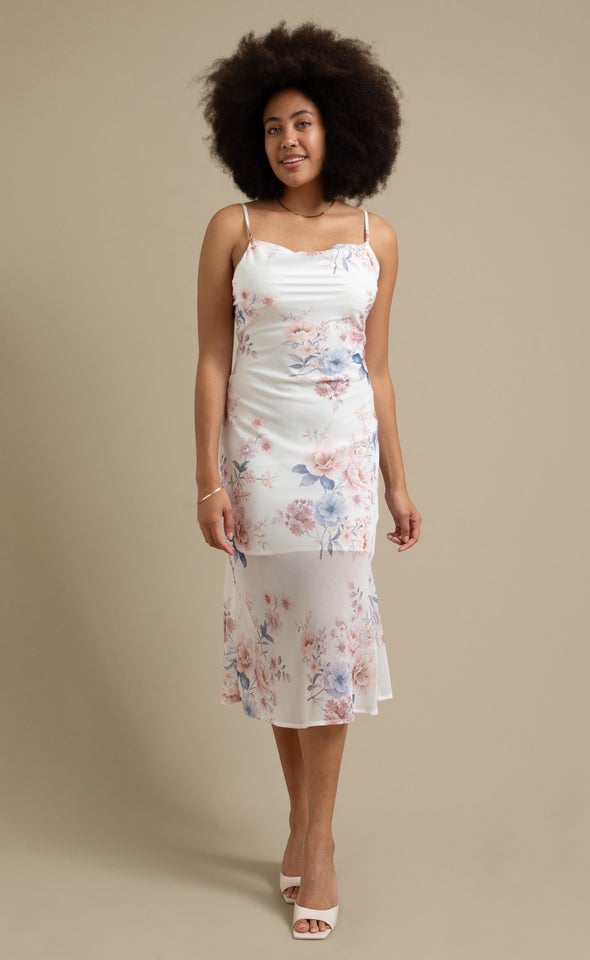 Chiffon Bias Cowl Slip Dress Cream/floral