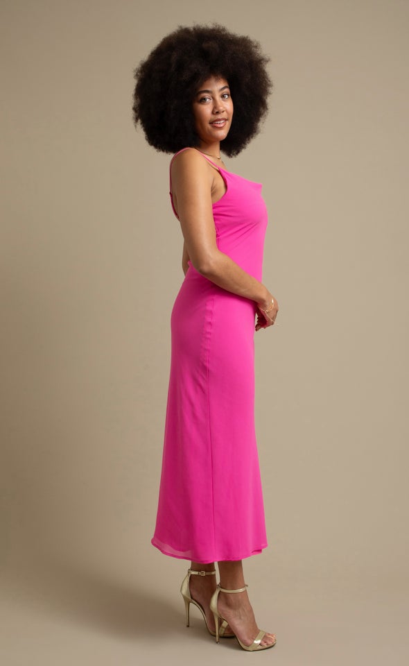 Chiffon Bias Cowl Slip Maxi Hot Pink