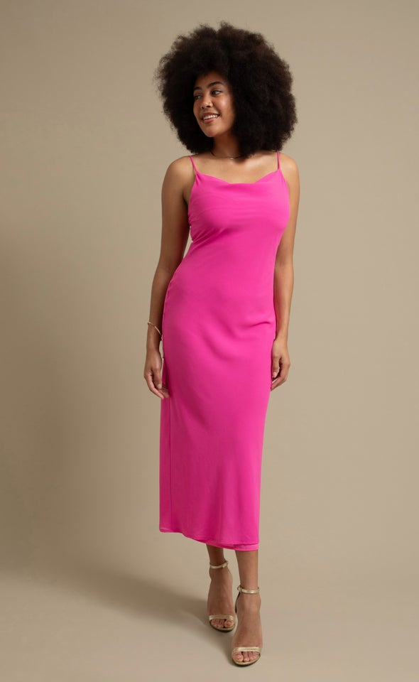 Chiffon Bias Cowl Slip Maxi Hot Pink