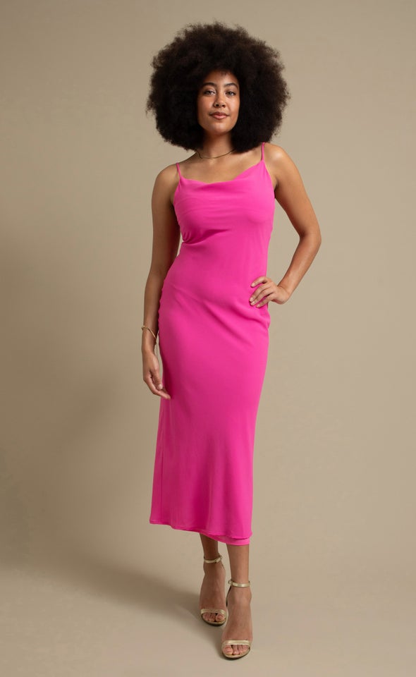 Chiffon Bias Cowl Slip Maxi Hot Pink