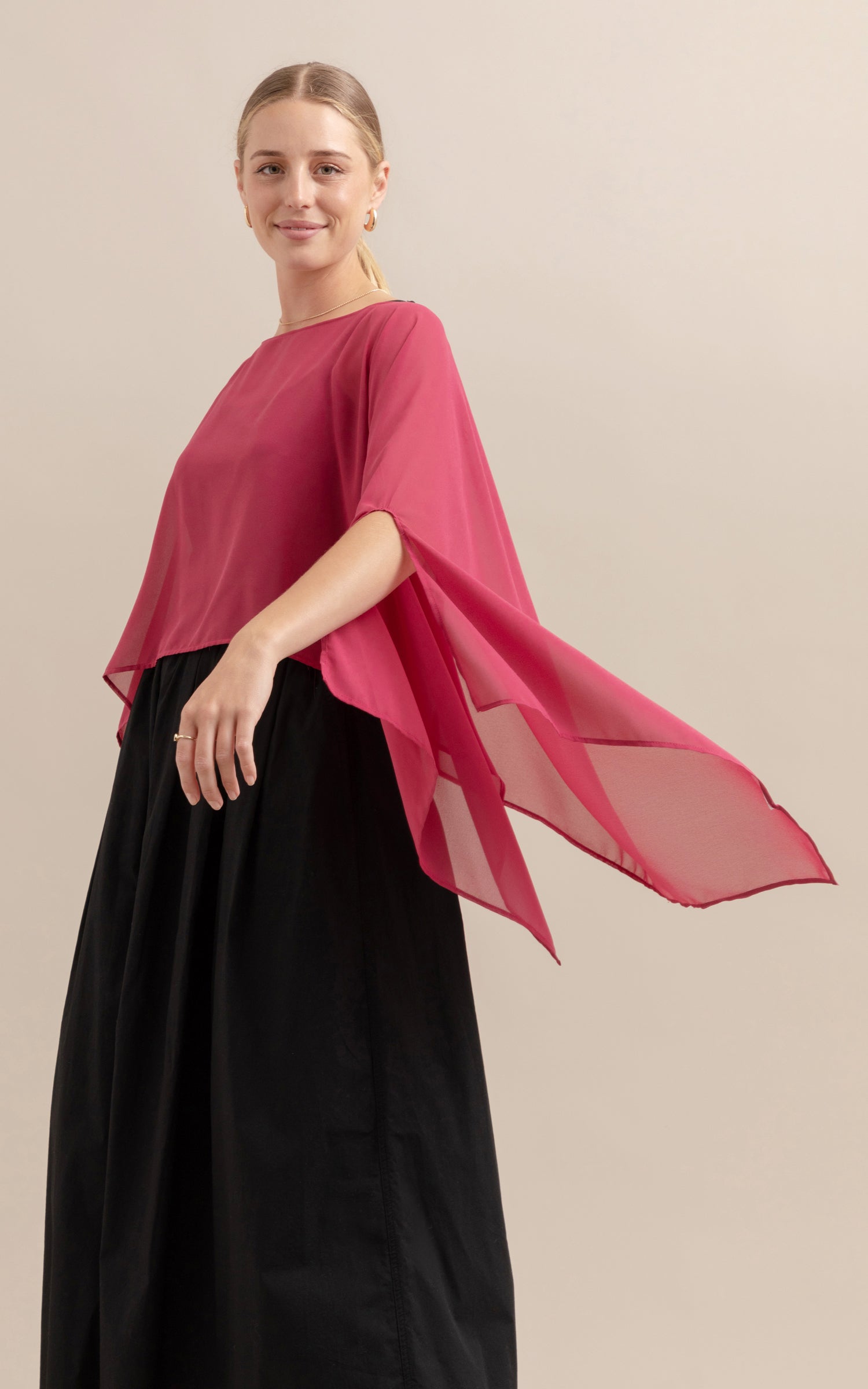 Pink chiffon cape best sale