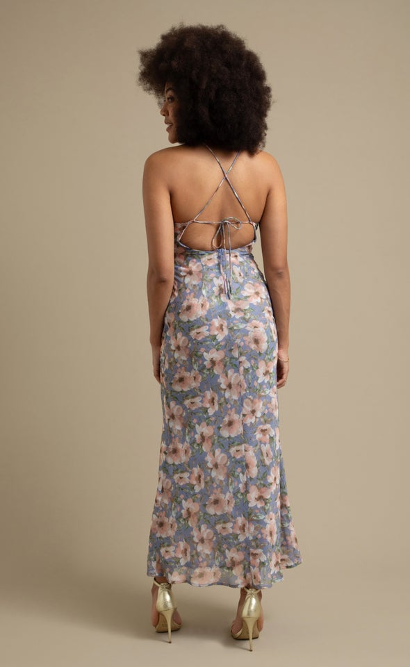 Chiffon Cross Back Gown Blue/floral