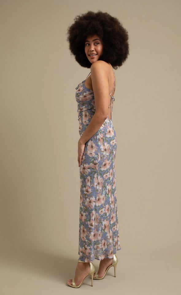 Chiffon Cross Back Gown Blue/floral