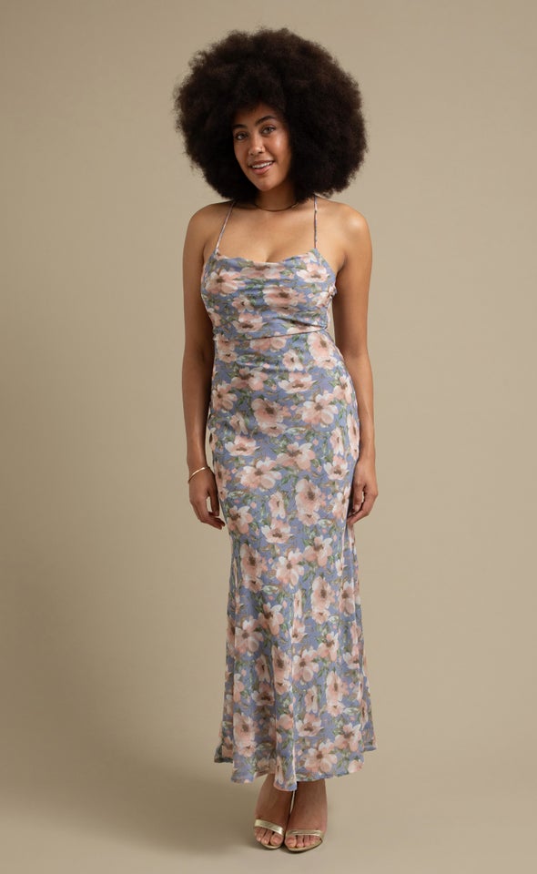 Chiffon Cross Back Gown Blue/floral