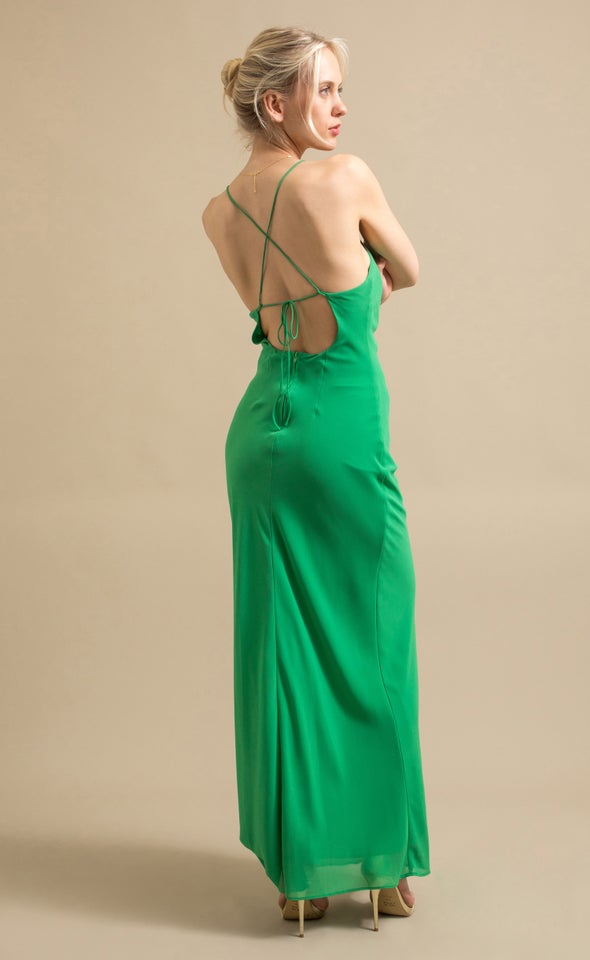 Chiffon Cross Back Gown Green