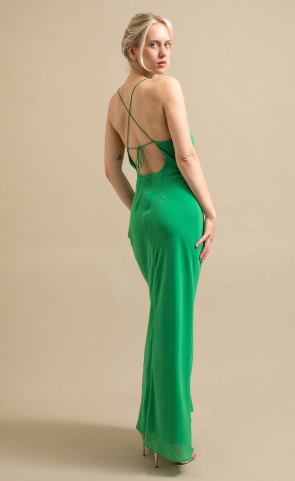 Chiffon Cross Back Gown Green