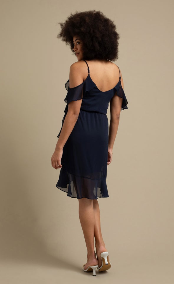 Chiffon Floaty Wrap Dress Navy