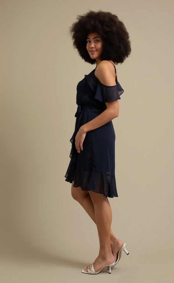 Chiffon Floaty Wrap Dress Navy