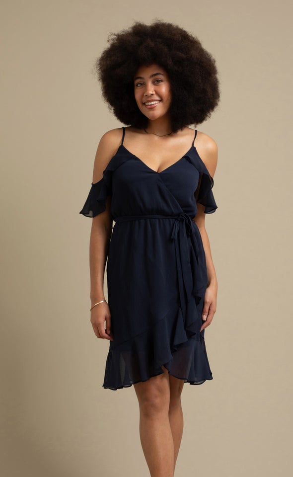 Chiffon Floaty Wrap Dress Navy