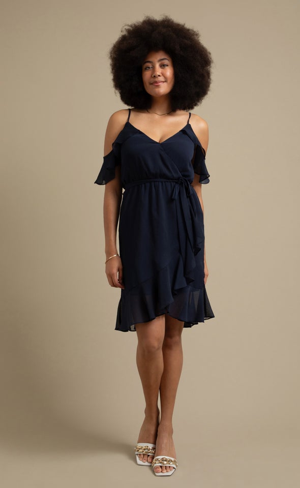 Chiffon Floaty Wrap Dress Navy