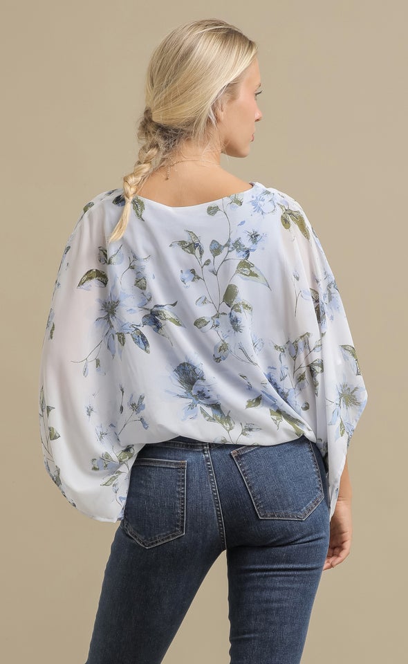 Chiffon Floral Kaftan Top Blue Floral