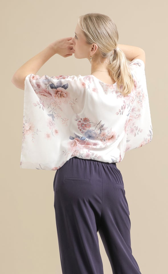 Chiffon Floral Kaftan Top Cream/floral