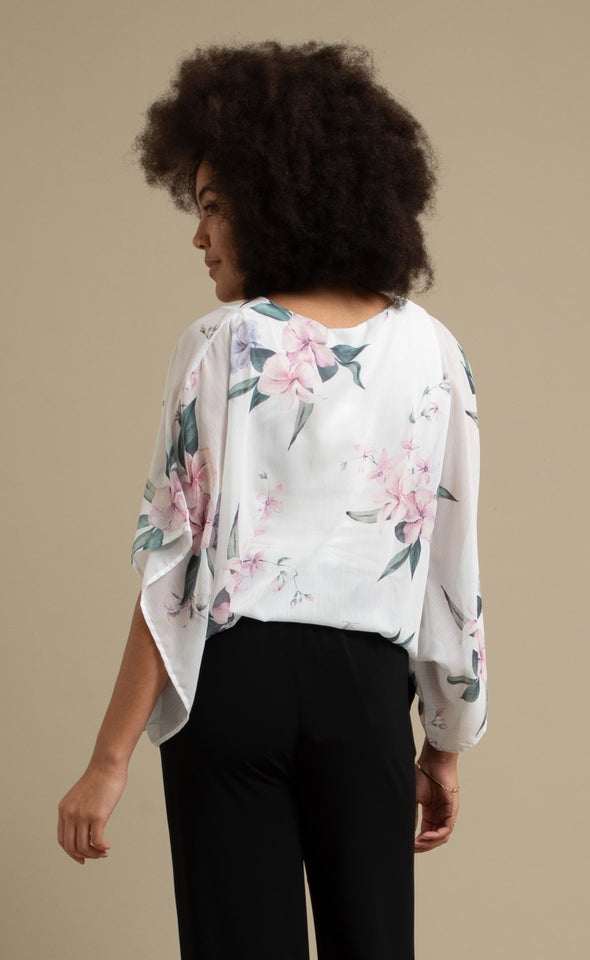 Chiffon Floral Kaftan Top Cream/floral